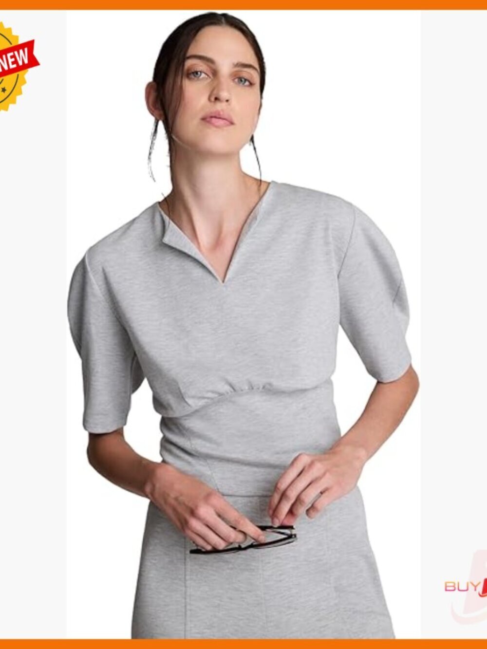 Cropped Puff Sleeve Top, Regular Fit, Wrinkle-Resistant Polyester Blend
